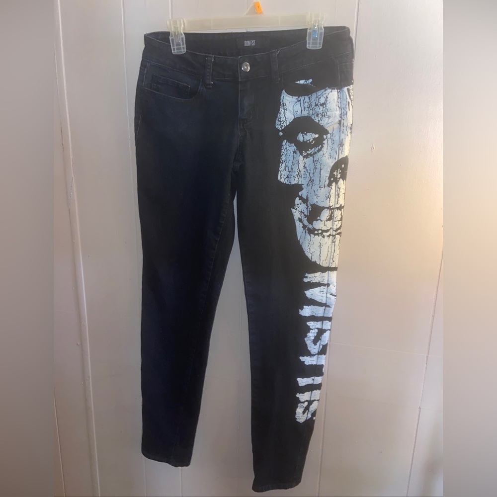 MISFITS Iron Fist Punk Rock / Black Stretch Skinny Raw Hem Denim Jeans / Size 5
